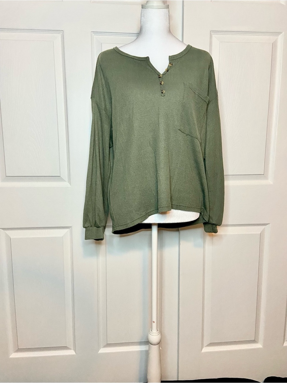 Olive Green Waffle Knit Top